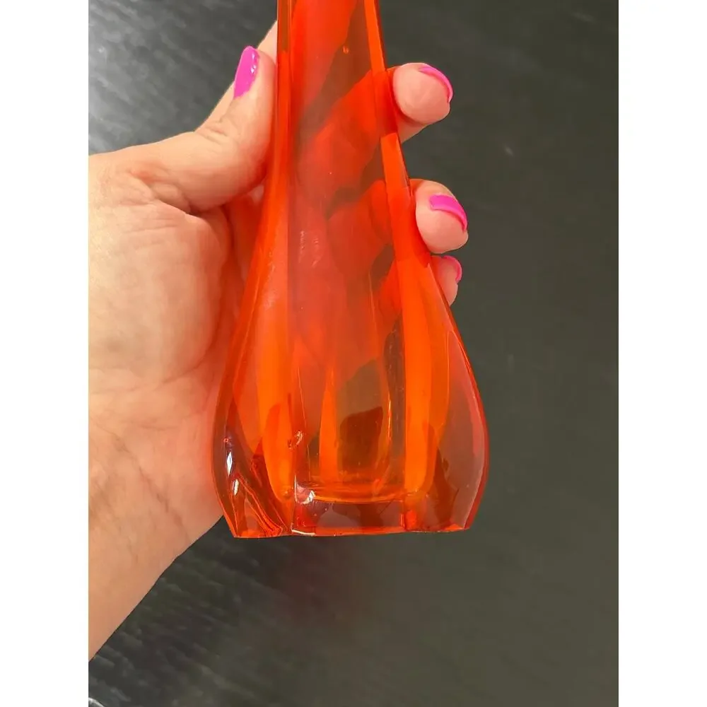 Vintage MCM Vikcing Glass Orange Persimmon Color- Swung Bud Vase- 10